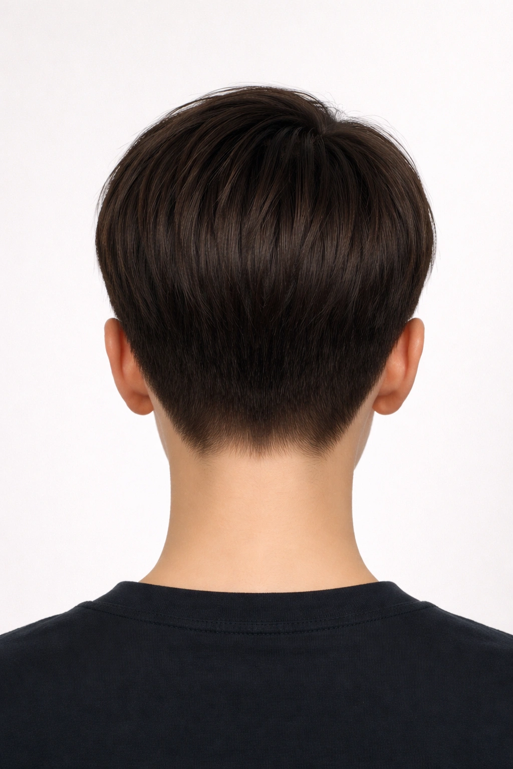 Back view of a boyish crop with blunt edges and even length