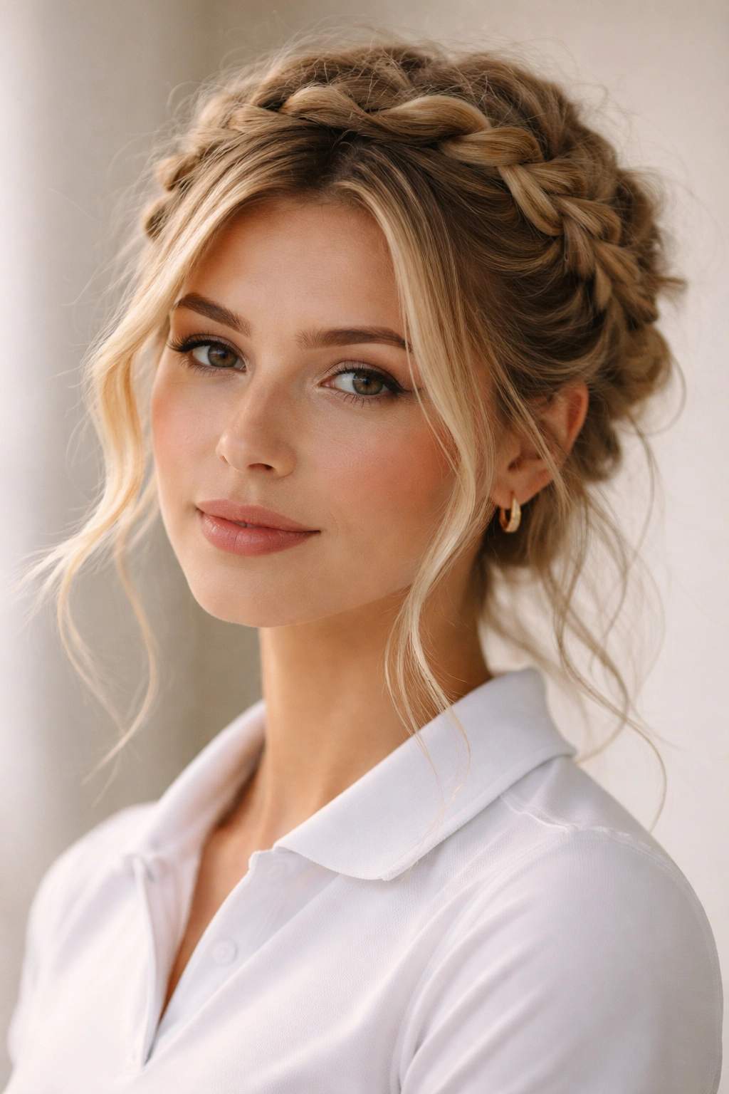 Close-up of a crown braid with loose, textured strands