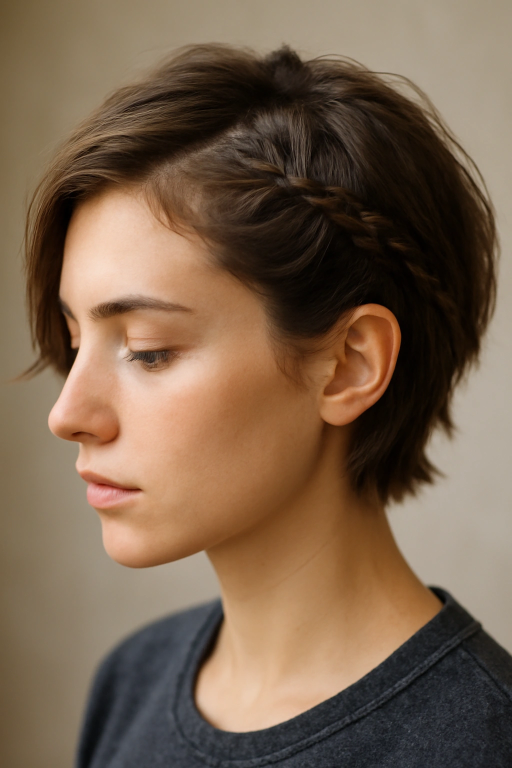 10 Easy Short Hairstyles Perfect for School Days 10 Short-haired person with a small side braid sweeping toward the back.