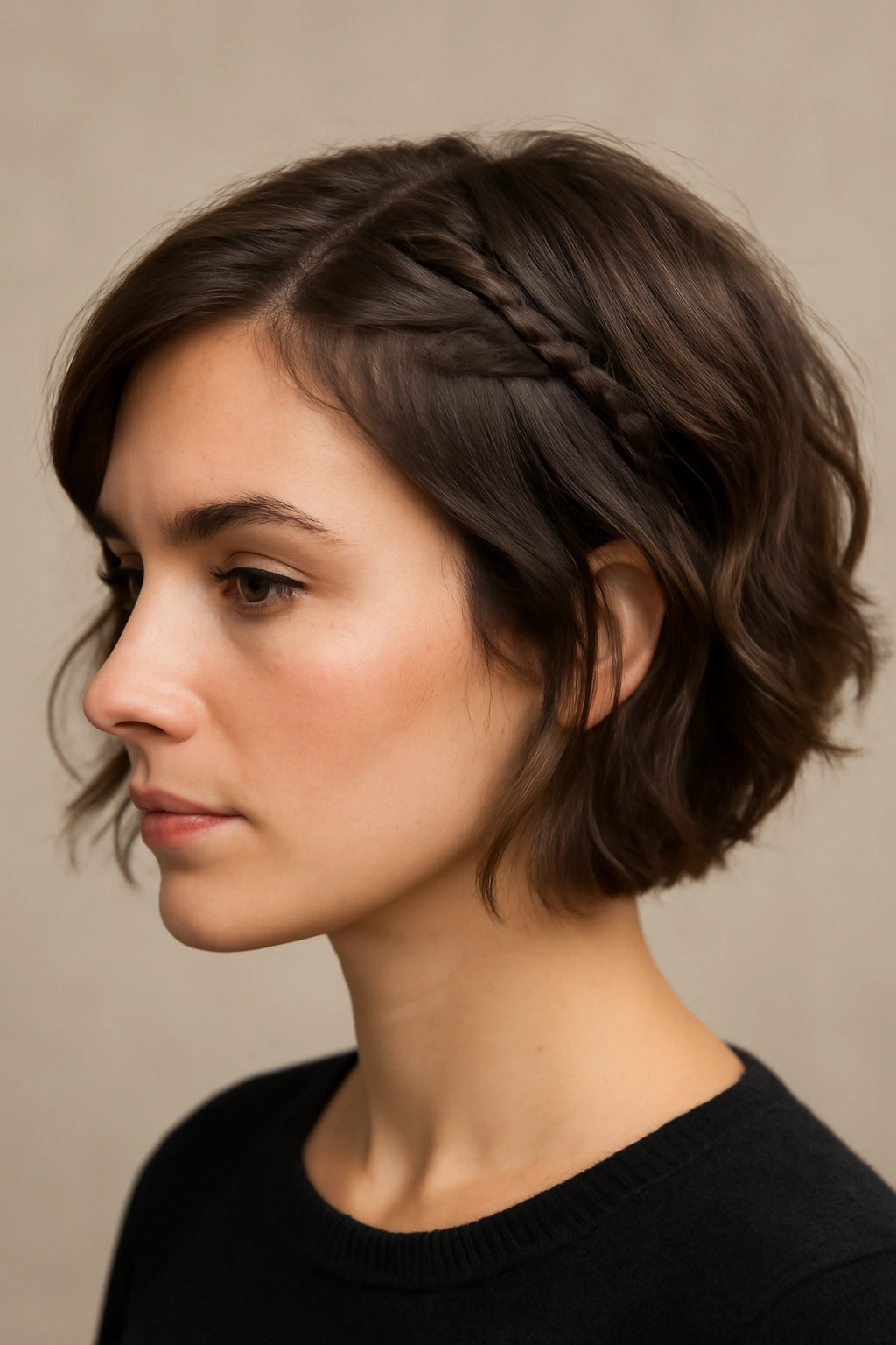 10 Graduation Day Hairstyles for Short-Haired Women 9 Short textured cut with a temple braid woven into the hair