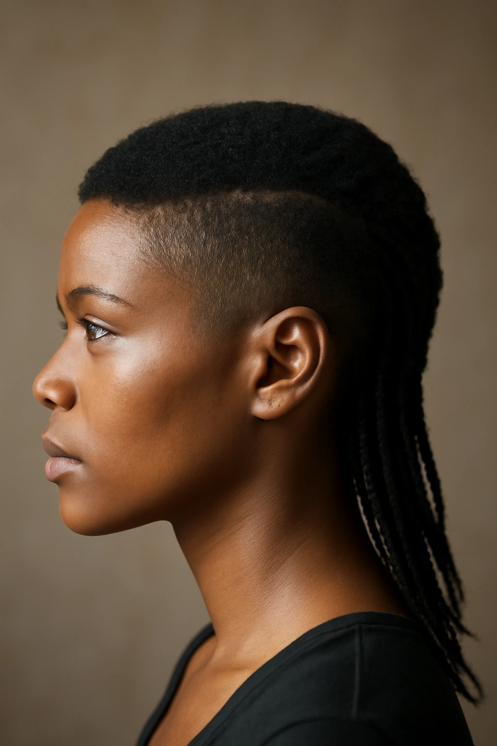 10 Short Mullet Styles Black Women Are Loving 6 Portrait of a Black woman with a braided back mullet and short front.