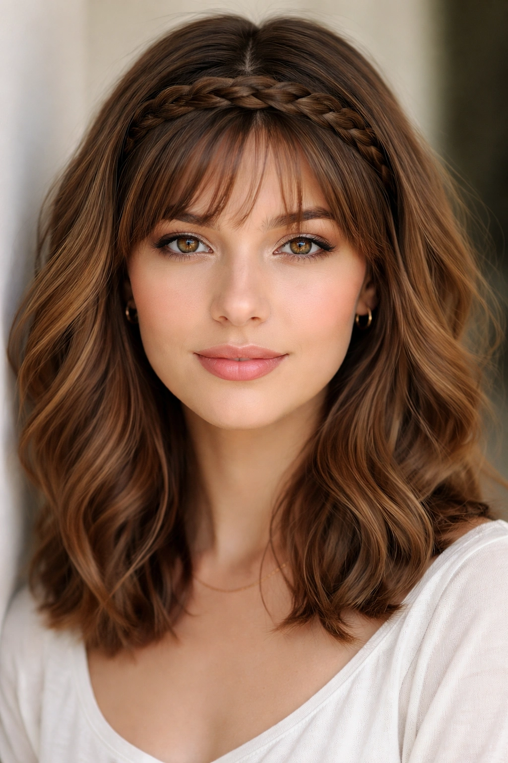 Front view of braided bangs along the hairline
