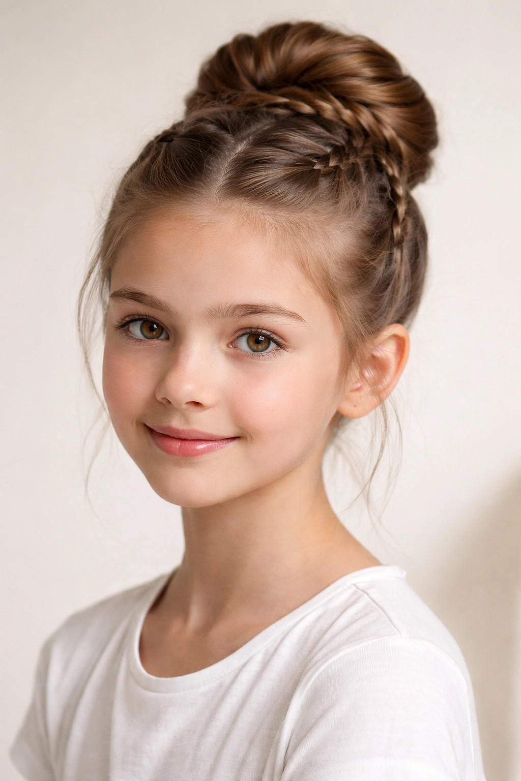 Braided bun hairstyle on a young girl
