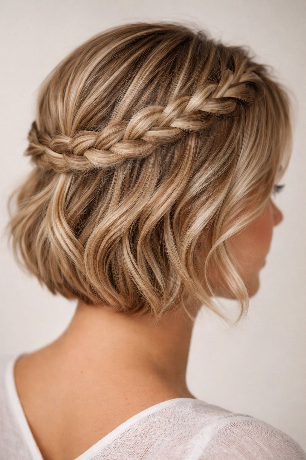 Close-up of Braided Crown Detail woven into short hair