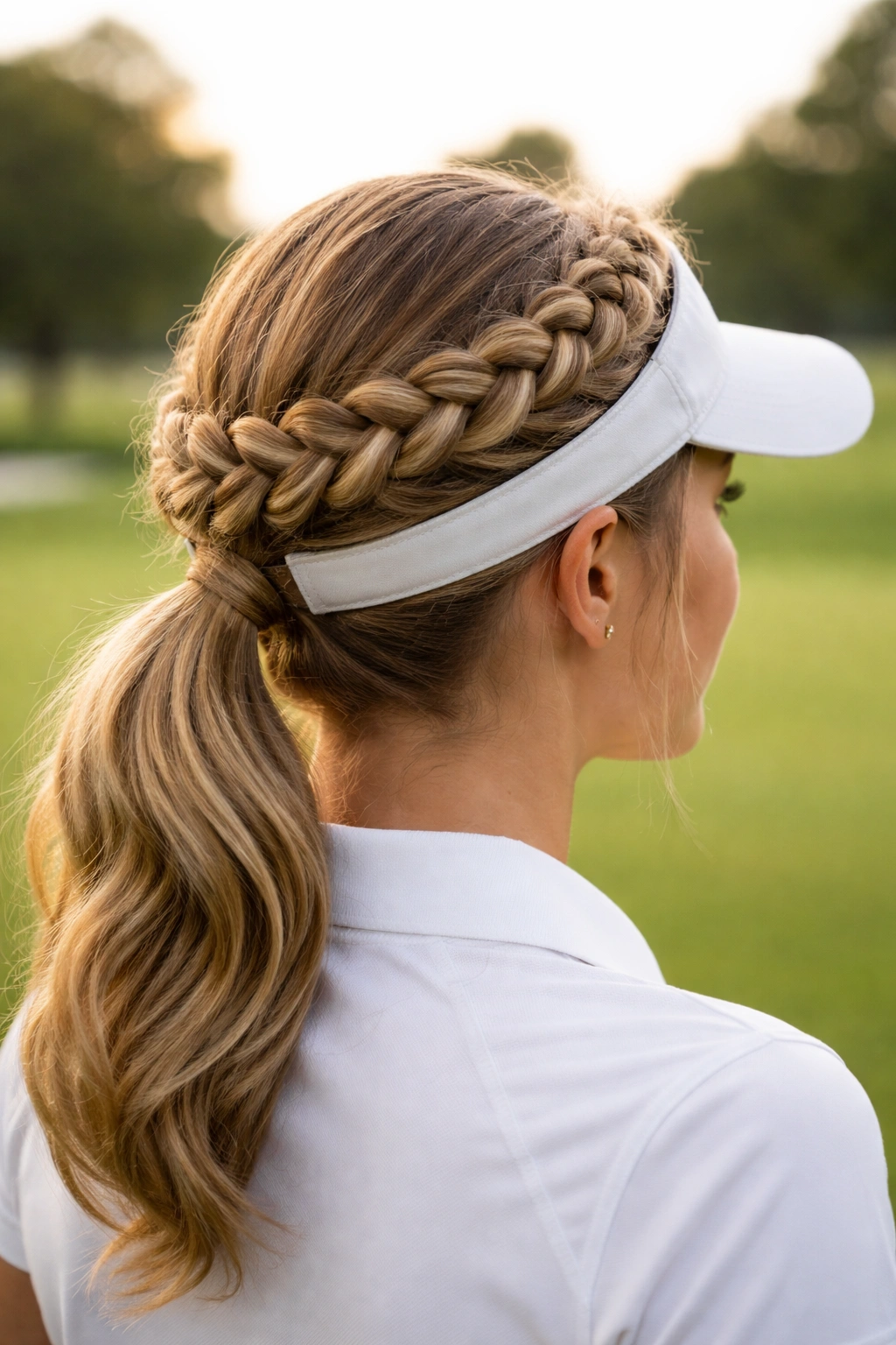 10 Hairstyles That Look Great On The Golf Course 2 Close-up of a braided crown encircling the head on a golfer