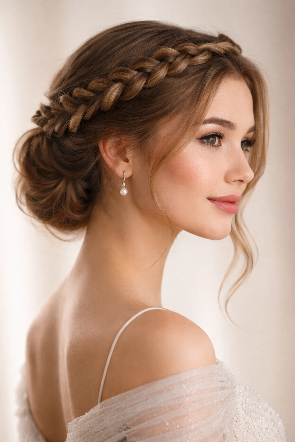 Crown braid encircling the head in a halo shape.
