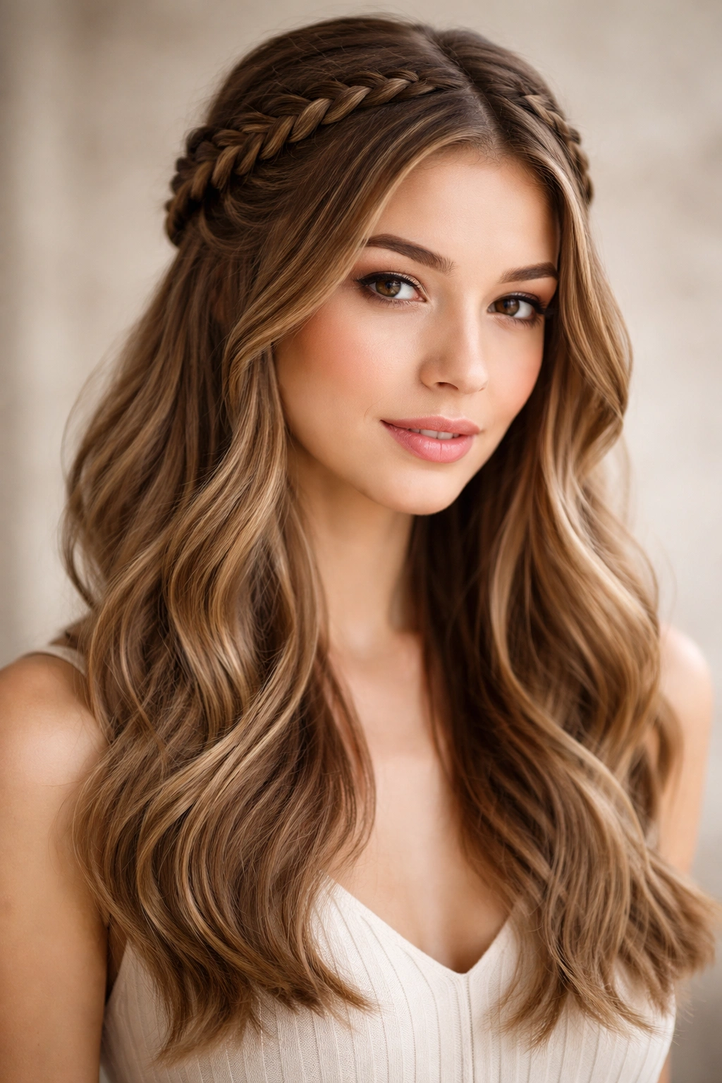 25 Hairstyles For Women Sorted By Length 24 Hair styled in a braided crown and a half-up braid