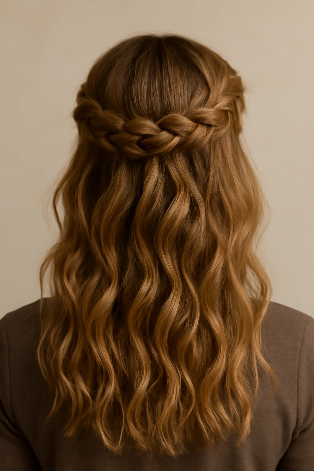 15 Natural Wavy Hairstyles You Can Air Dry Easily 11 Braided crown with loose waves cascading below