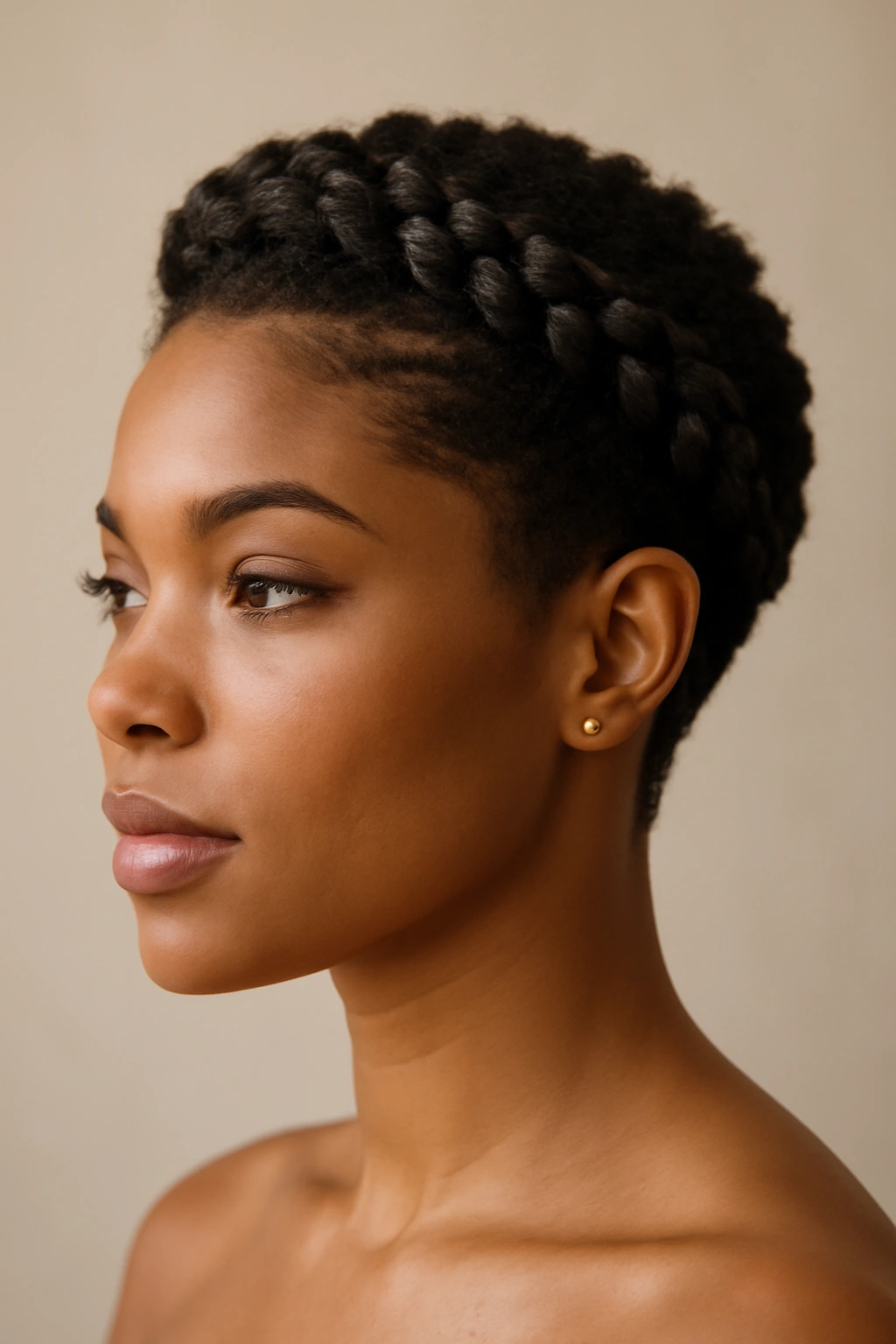 10 Short Hair Wedding Styles Black Brides Will Love 3 Braided crown on short hair close-up