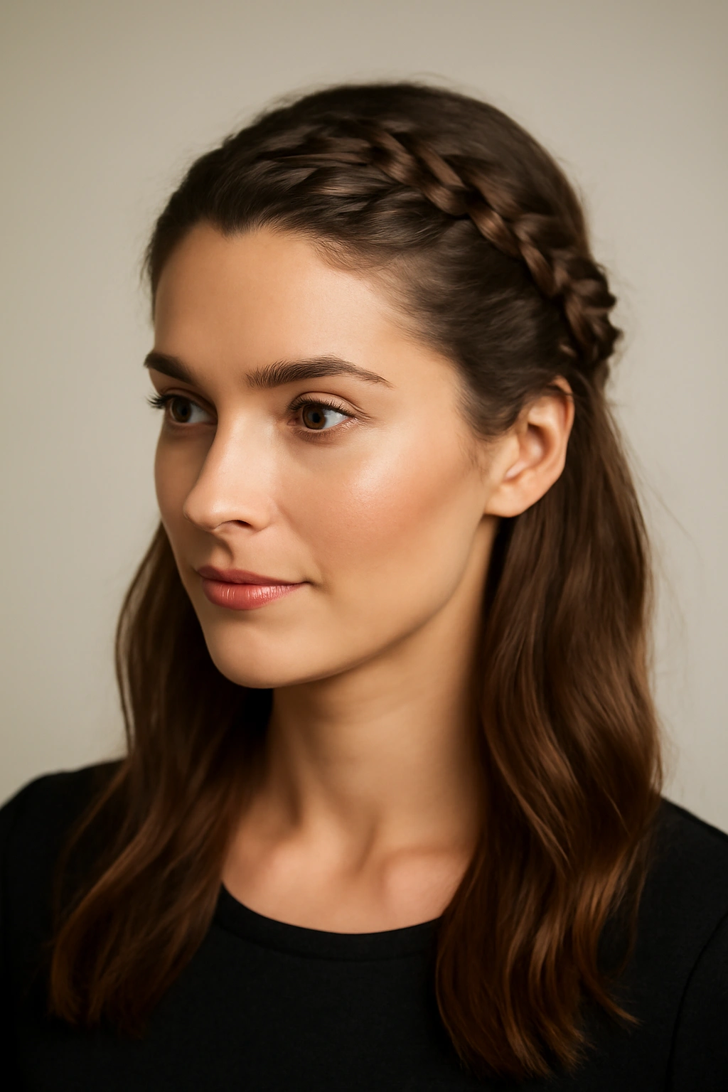 12 Easy Half Up Hairstyles for Work or Weekends 3 Half crown braid along the crown with hair pulled from the face
