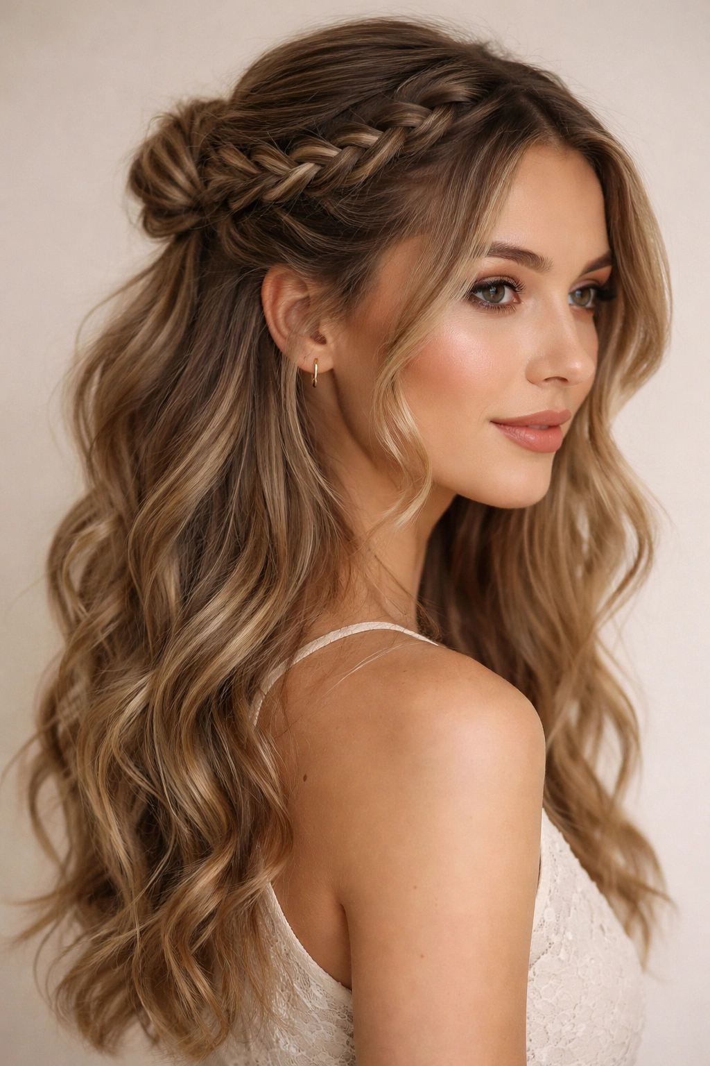 15 Hairstyles That Flatter An Oval Face Shape 9 Half-up braided hairstyle with a visible braid adding texture and structure
