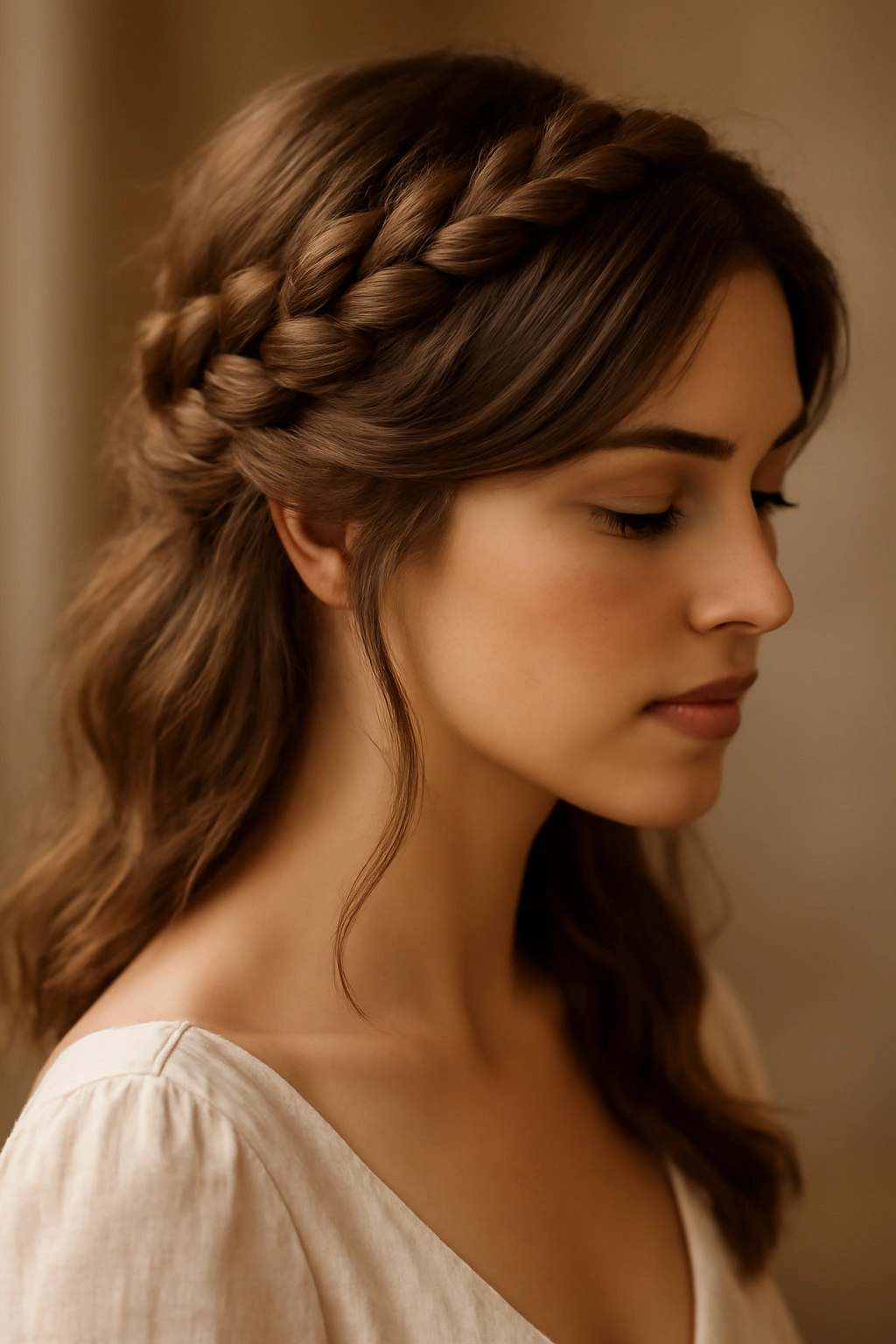 8 Romantic Updos for Weddings and Date Nights 4 Braided halo updo with a crown braid framing the head