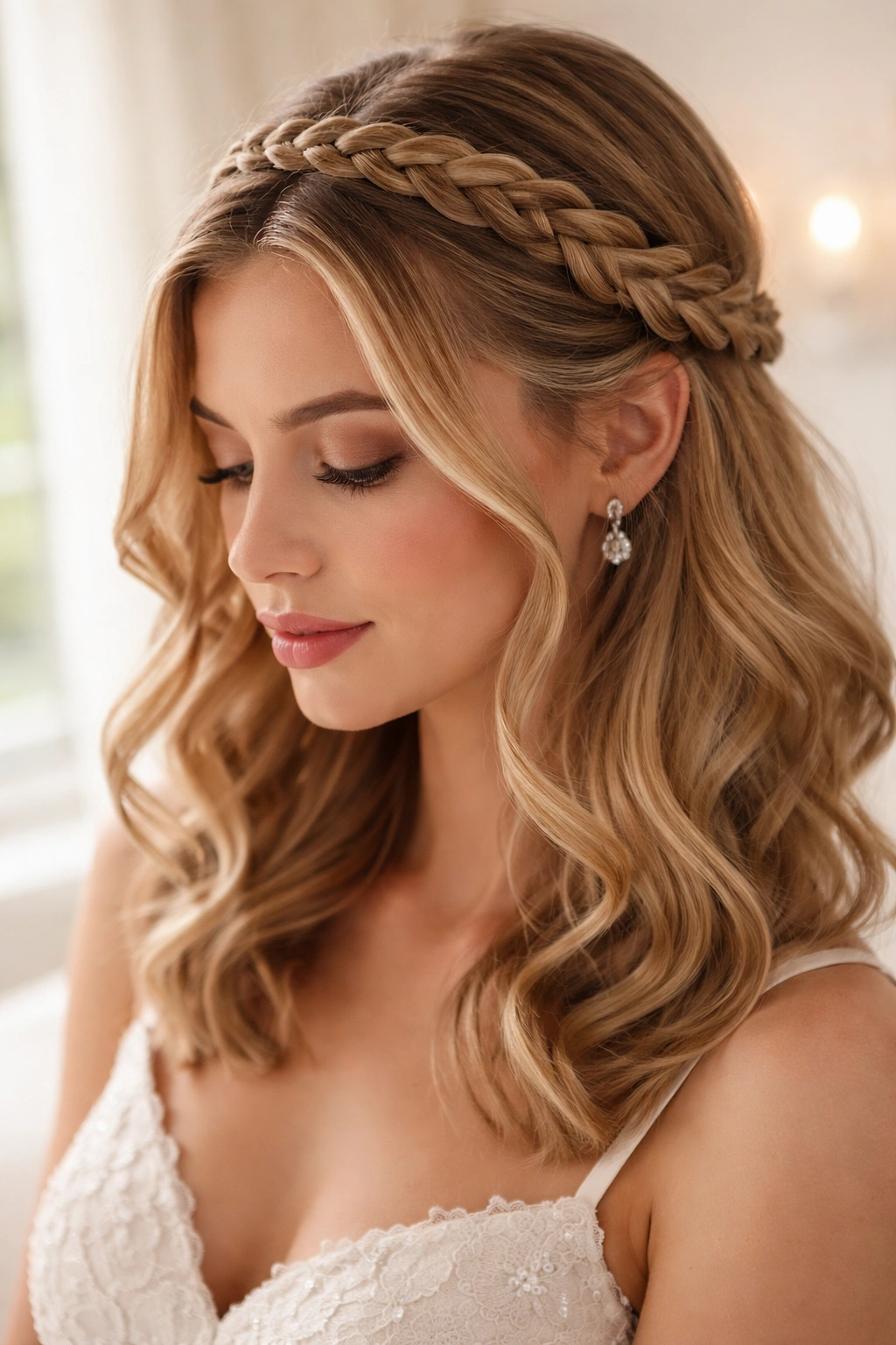 Braided headband style with hair framing the face
