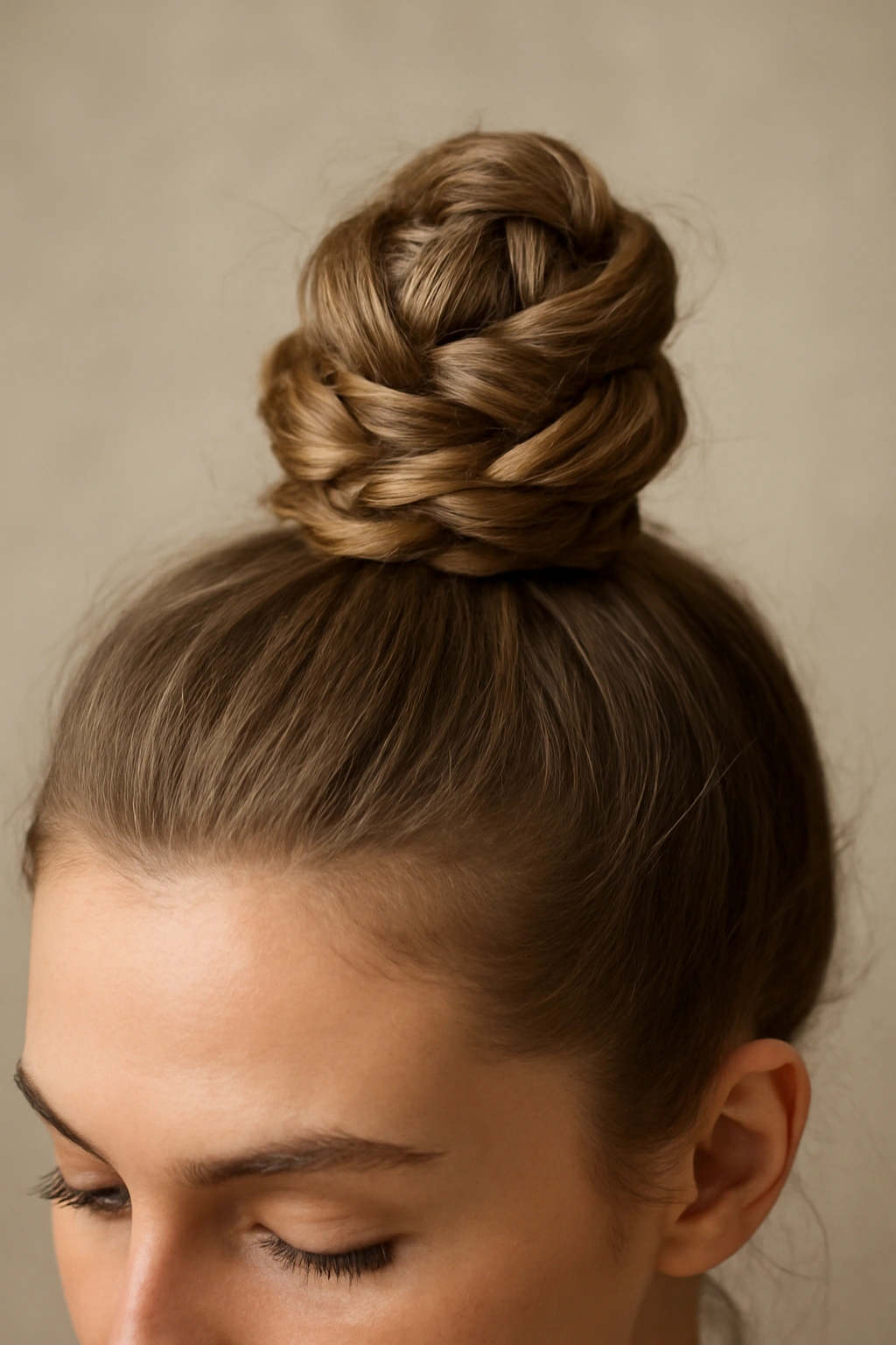 10 Braided Updos to Try on Medium or Long Hair 6 Braided knot topknot with interwoven braids forming a compact knot.
