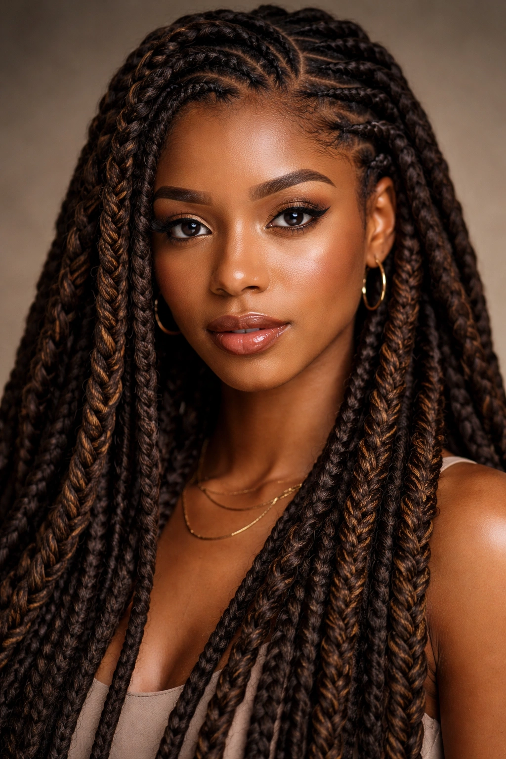Locs braided with rope-like twists and cornrows