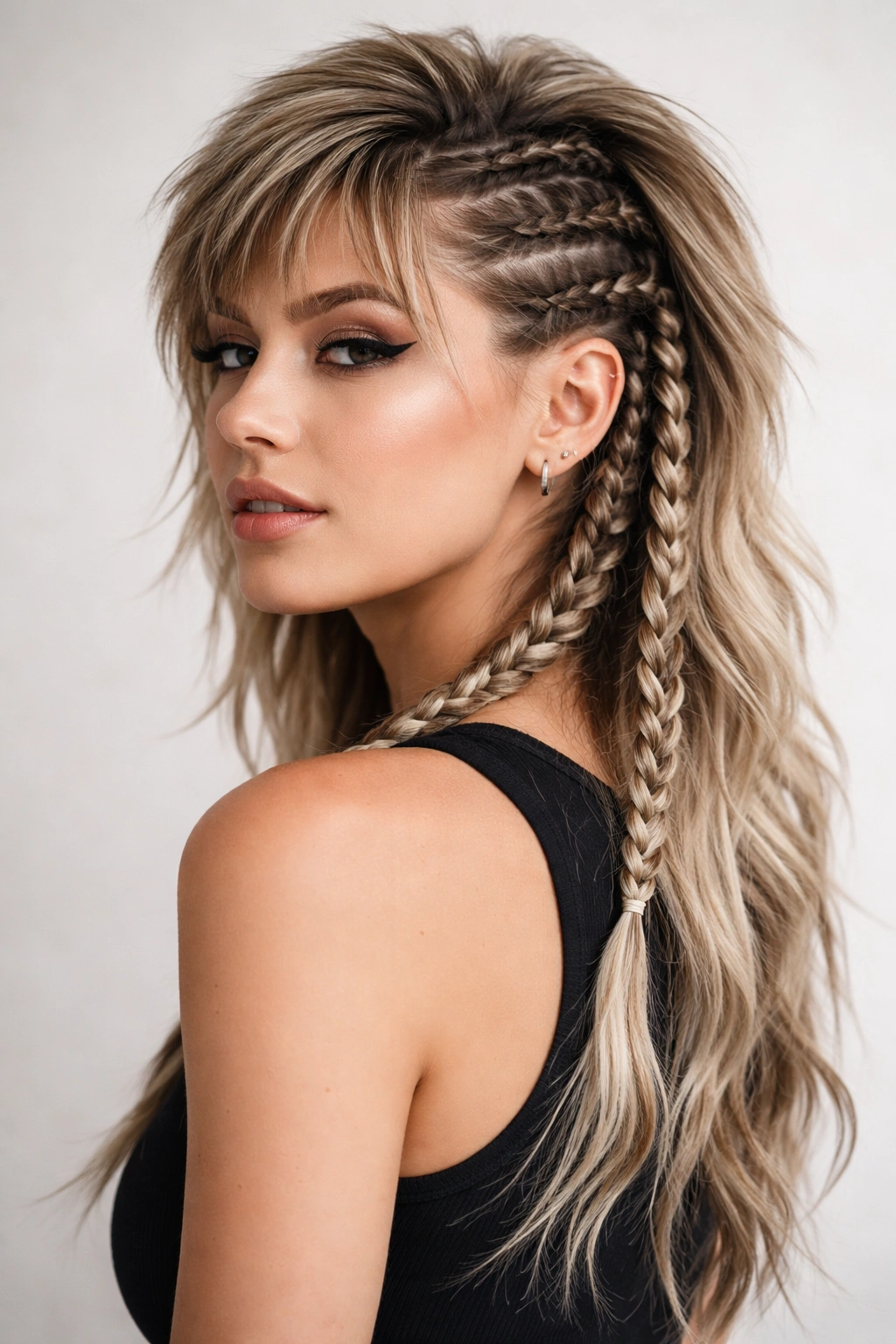 Mullet with integrated braids on front or back