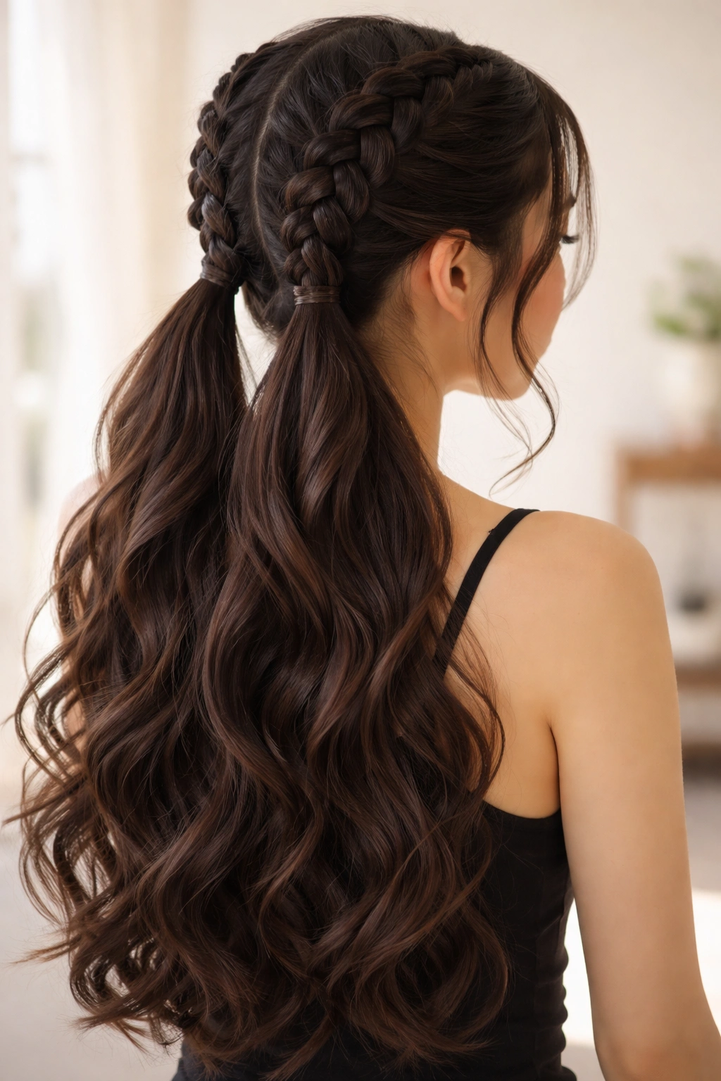 15 Asian Hairstyles Women Can T Stop Pinning 14 Long thick braids with cascading waves in a studio portrait