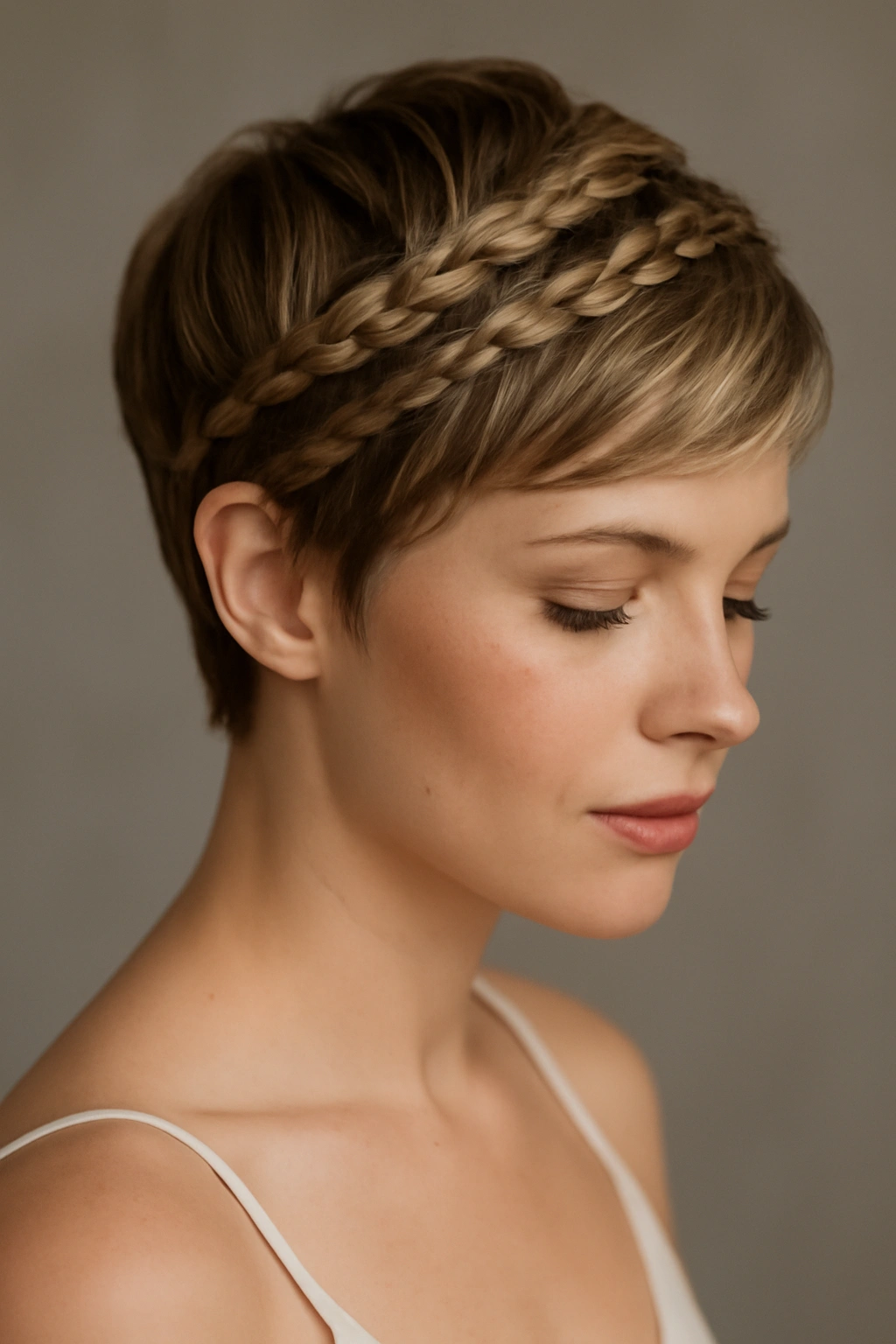8 Wedding Hairstyles That Flatter Pixie Cuts 7 Close-up of braided pixie with extensions for bridal hairstyle