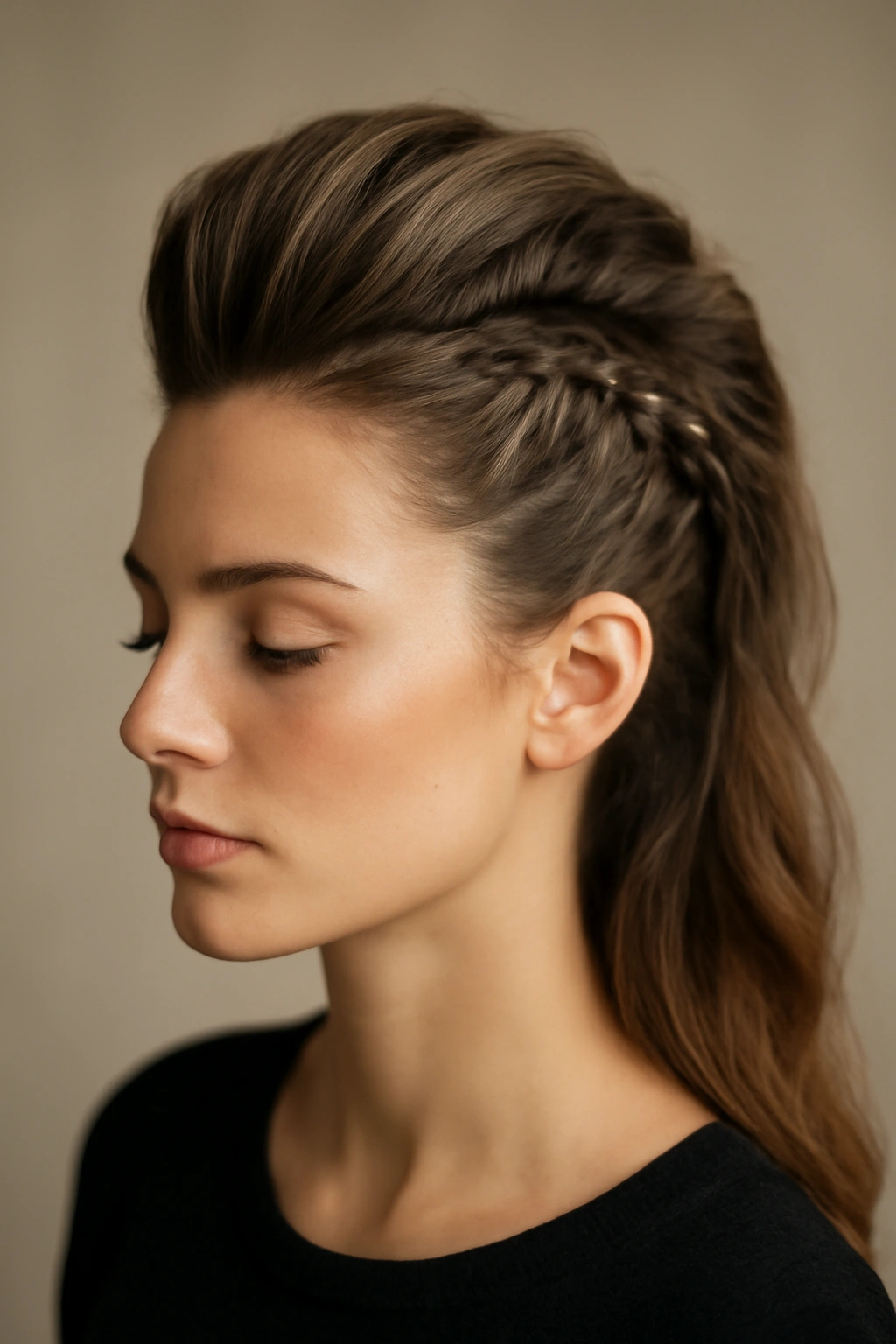 10 Pompadour Hairstyles for Women With Longer Hair 8 Braided pompadour hairstyle with textured crown and braided sections