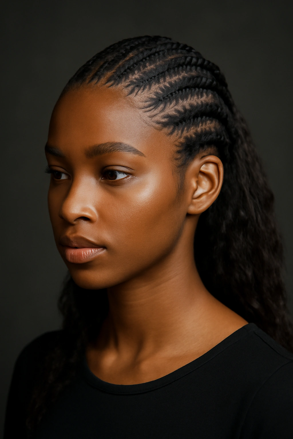10 Pushback Hairstyles Black Women Can't Stop Wearing 3 Close-up portrait of a Black woman with braided pushback crown.