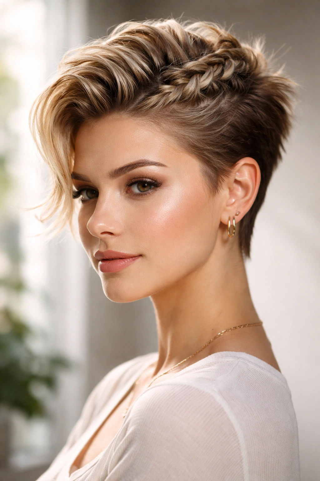 Braided quiff hairstyle with upward braided section