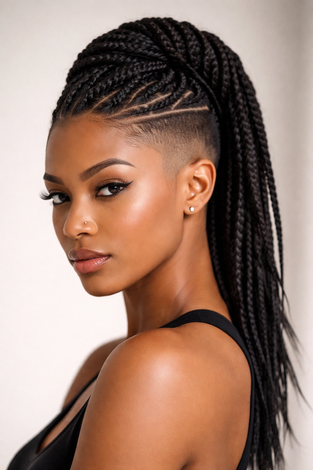 12 Statement Hairstyles With Shaved Sides 11 Portrait of Braided or Twisted Top with Shaved Sides showing long braids against shaved sides