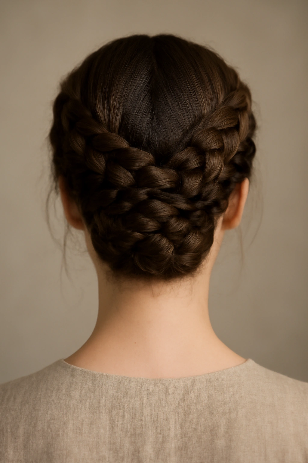 12 Classy Hairstyles That Work for Literally Any Occasion 6 Back view of braided updo with intertwined braids into a bun