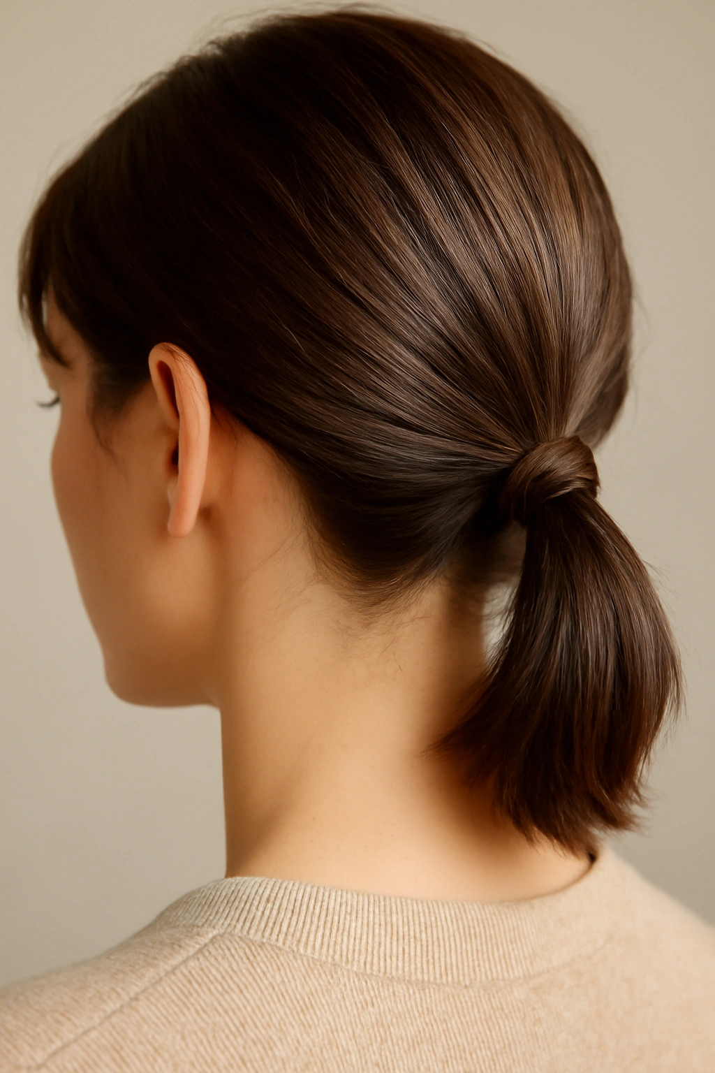 10 Short Hair Ponytail Styles That Last All Day 4 Low ponytail with a thin braid wrapped around the base