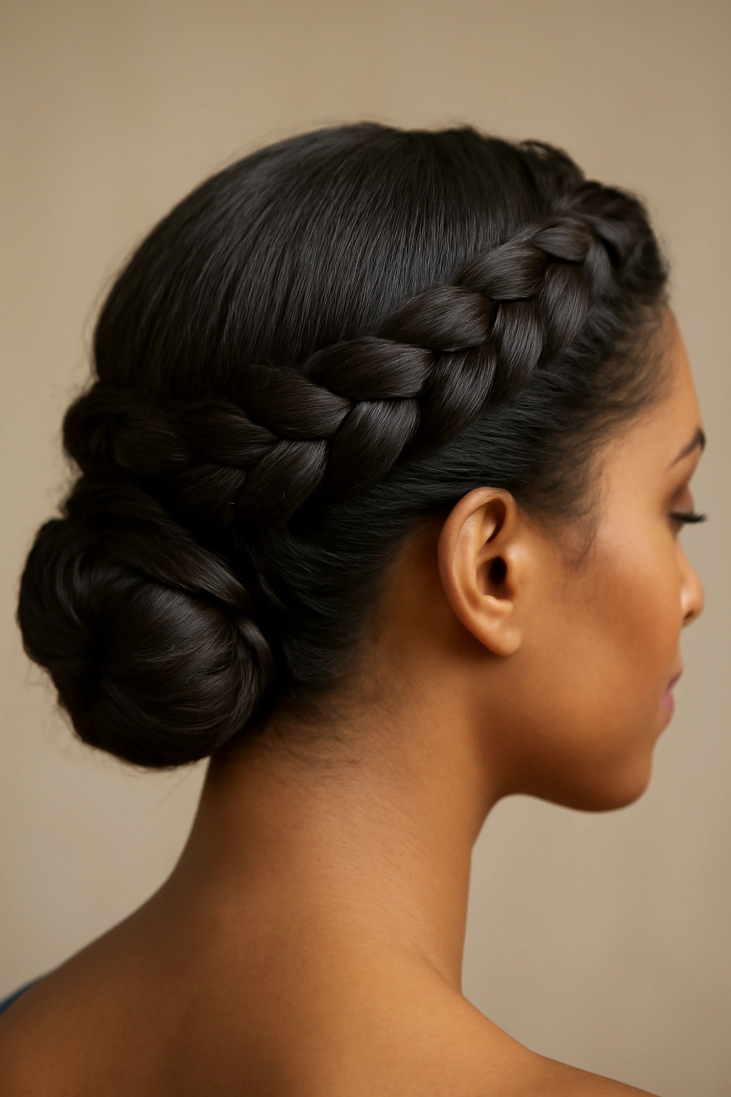 8 Sleek Updos for Black Tie and Formal Events 6 Close-up of braided wrap updo with crown braids