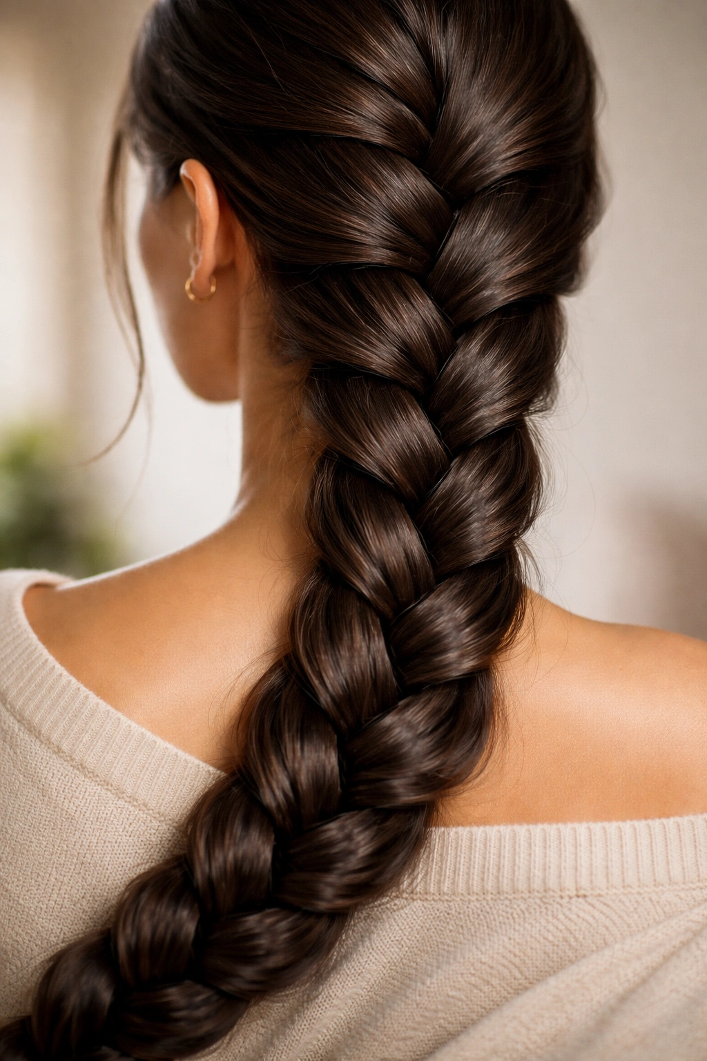 Close-up of a single long, well-formed braid showing protective style texture.