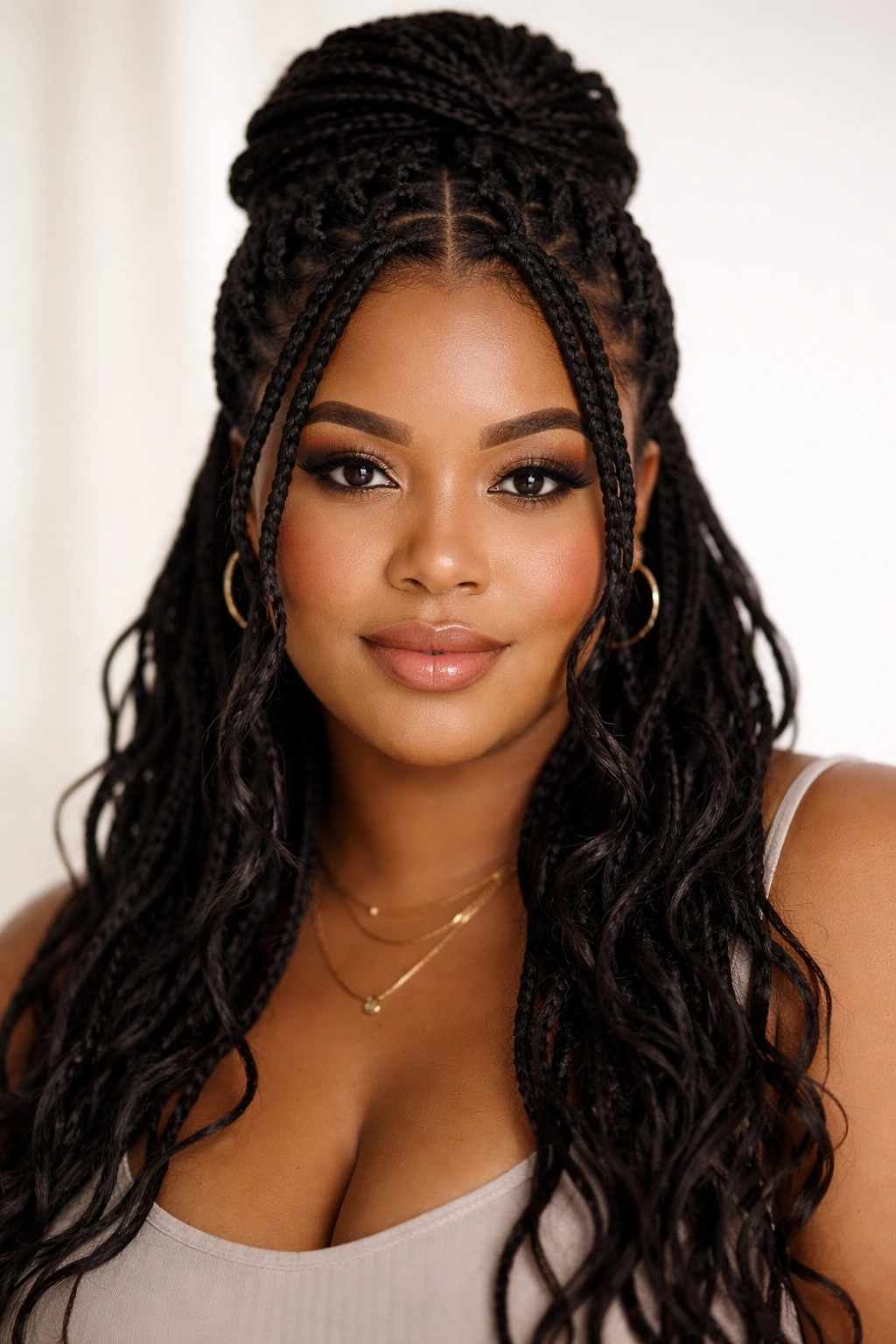 Protective braids with face-framing pieces highlighting facial features.