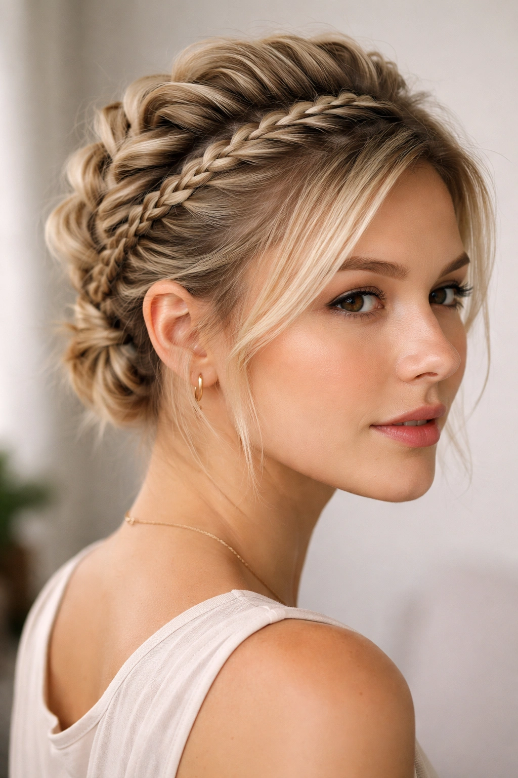 15 Easy Updos That Actually Work On Short Hair 9 Two thin braids along the crown forming a faux hawk on short hair