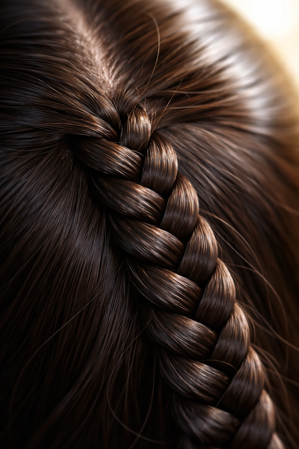 Close-up of a neatly braided hair section with visible scalp at the roots.