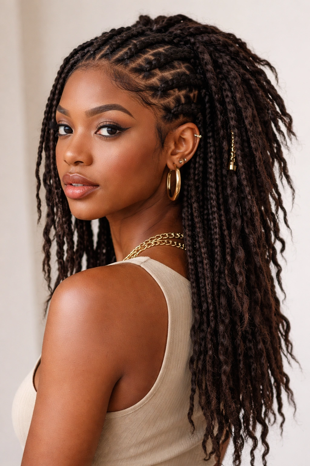 10 Mullet Loc Styles That Look Absolutely Stunning 5 Portrait of a mullet loc with integrated braids throughout the front or back sections