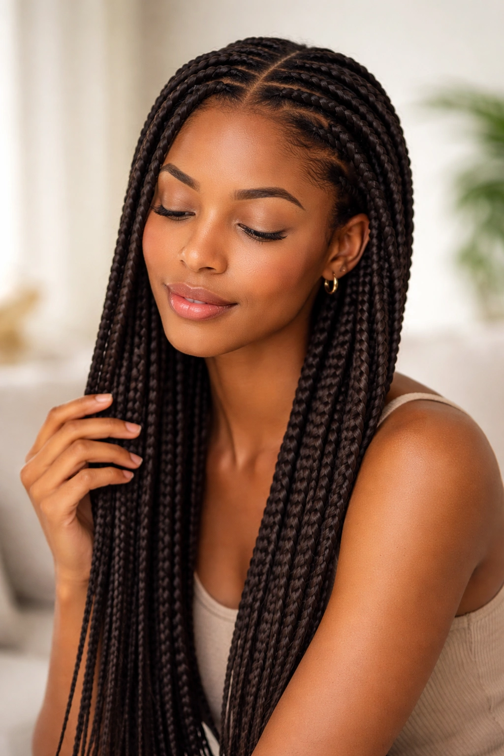 Person with well-maintained braids in a calm setting