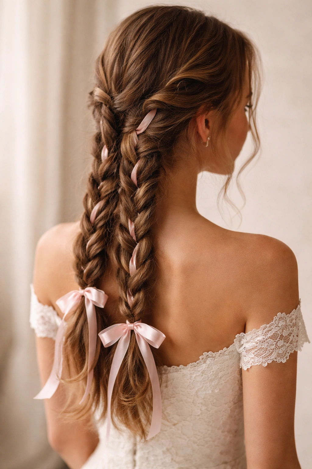 Braids with ribbon detailing in a celebratory hairstyle