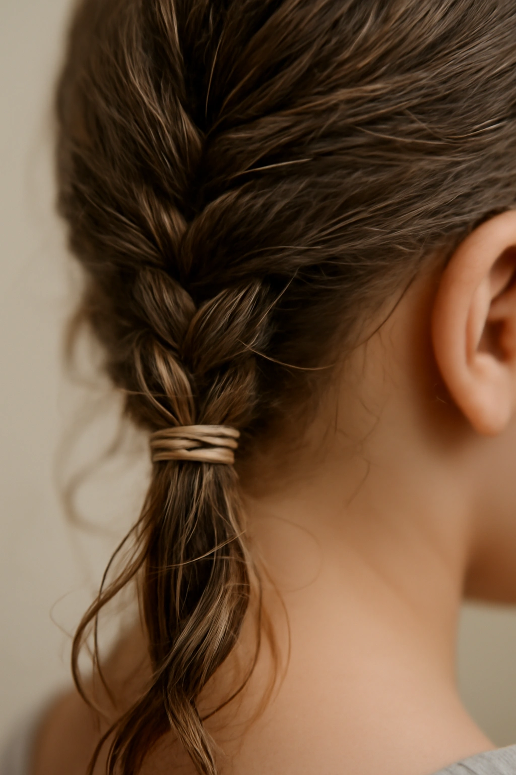 15 Quick and Easy Toddler Braids for Busy Mornings 17 Macro close-up of a braid secured with elastic and a hidden bobby pin