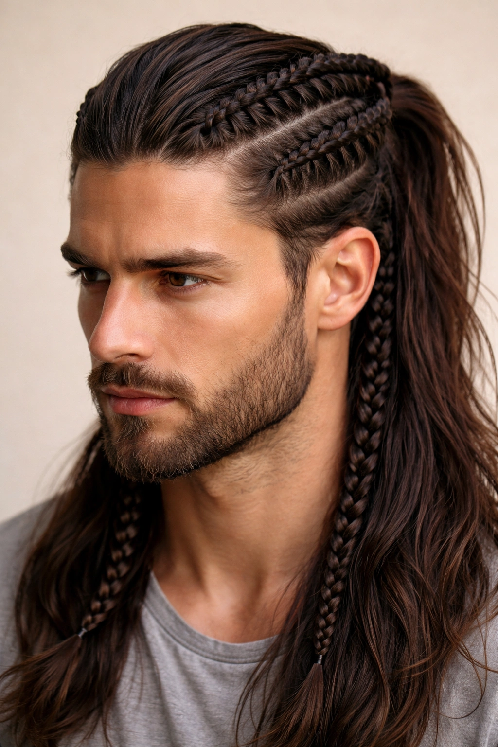Double side braids on a man showing texture and pattern