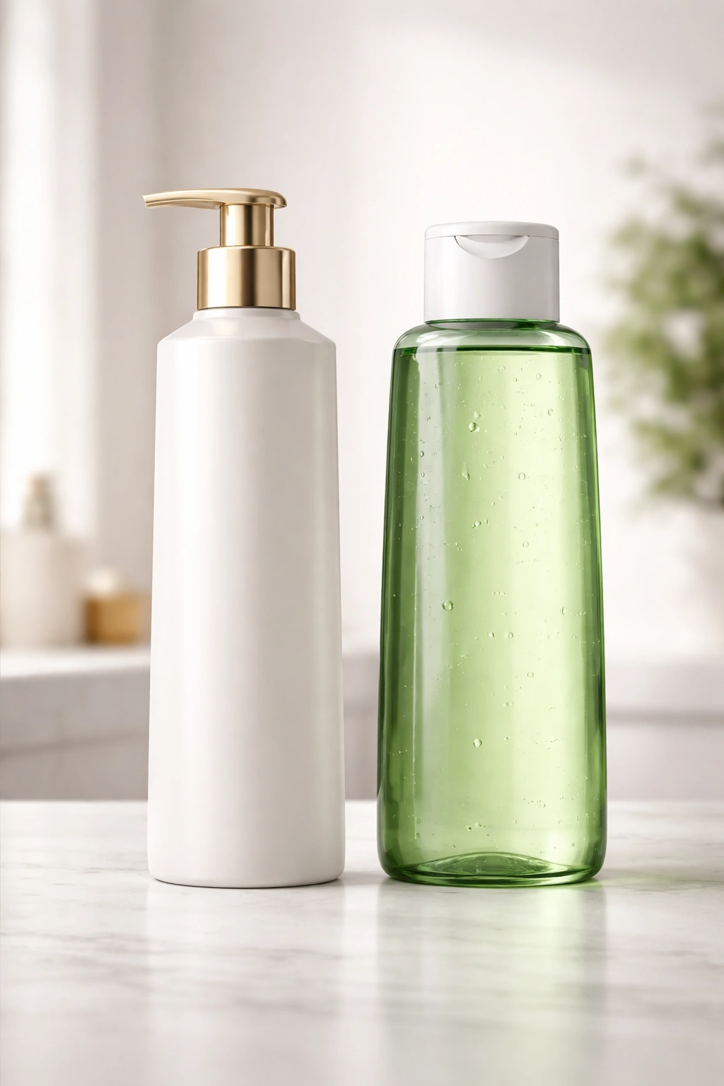Two bottle silhouettes showing a comparison between Herbal Essences and premium brands without branding