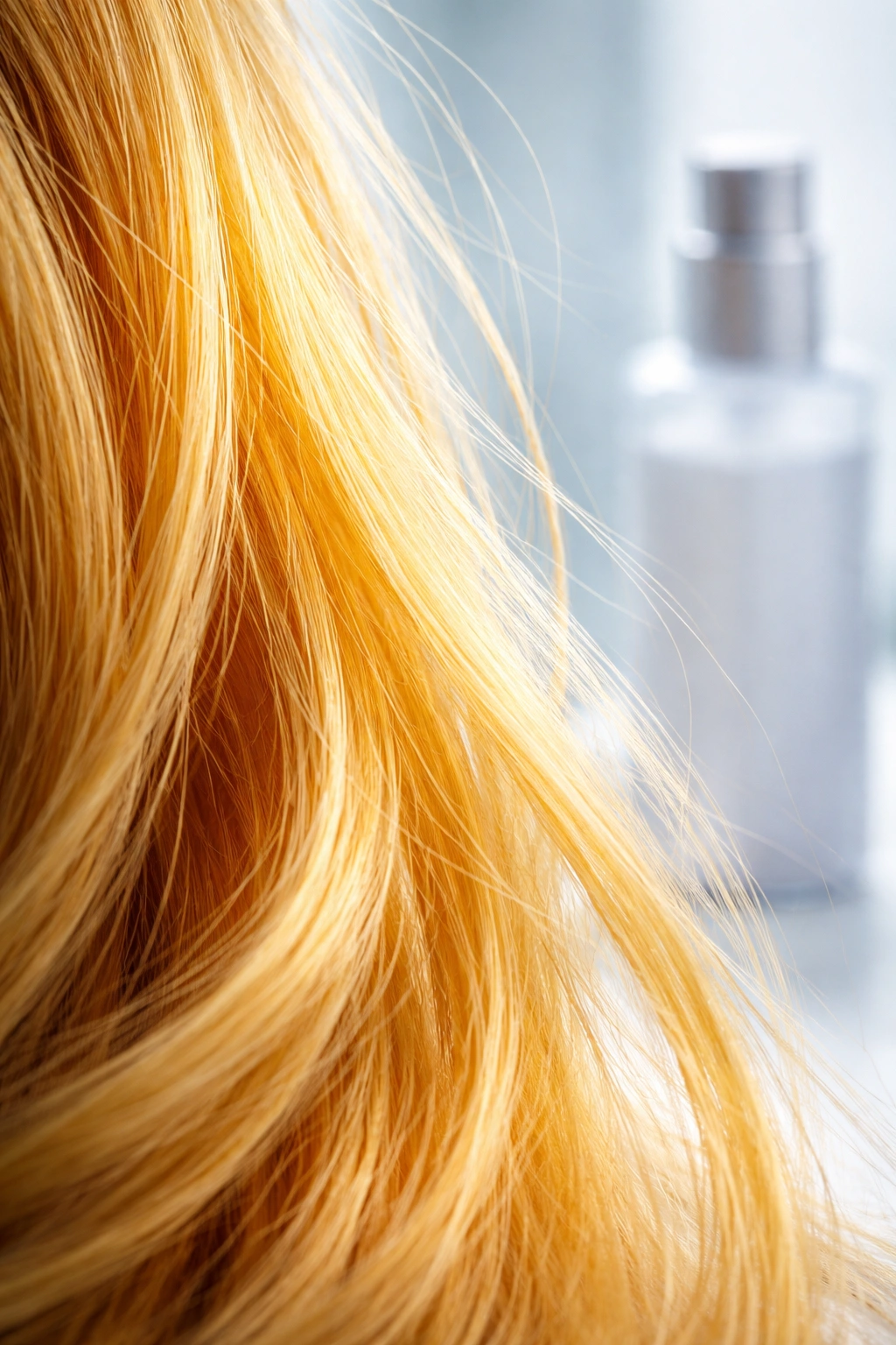 Brassy yellow hair strand illuminated to show need for toning