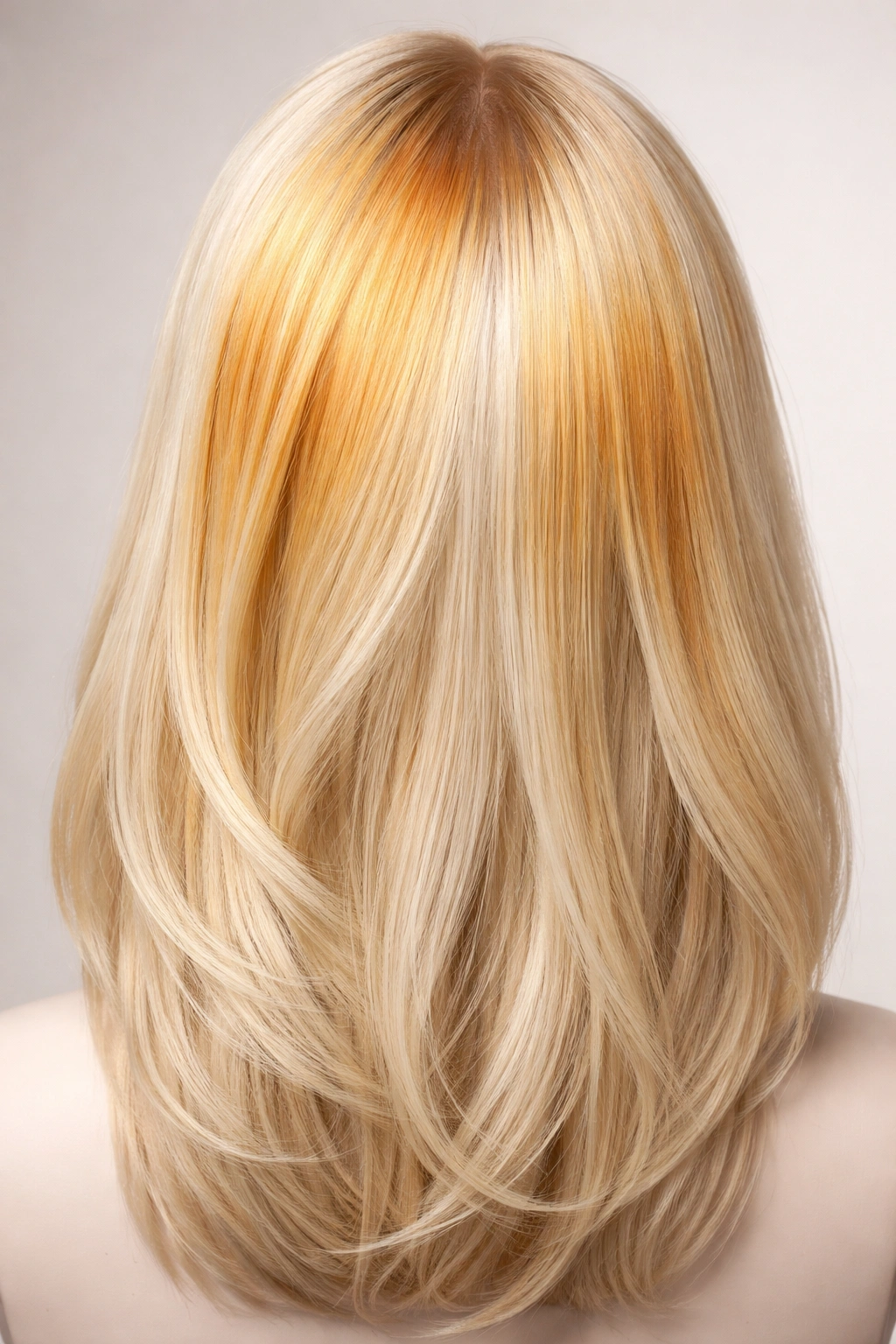 Close-up of blonde hair with yellow and orange brassy patches