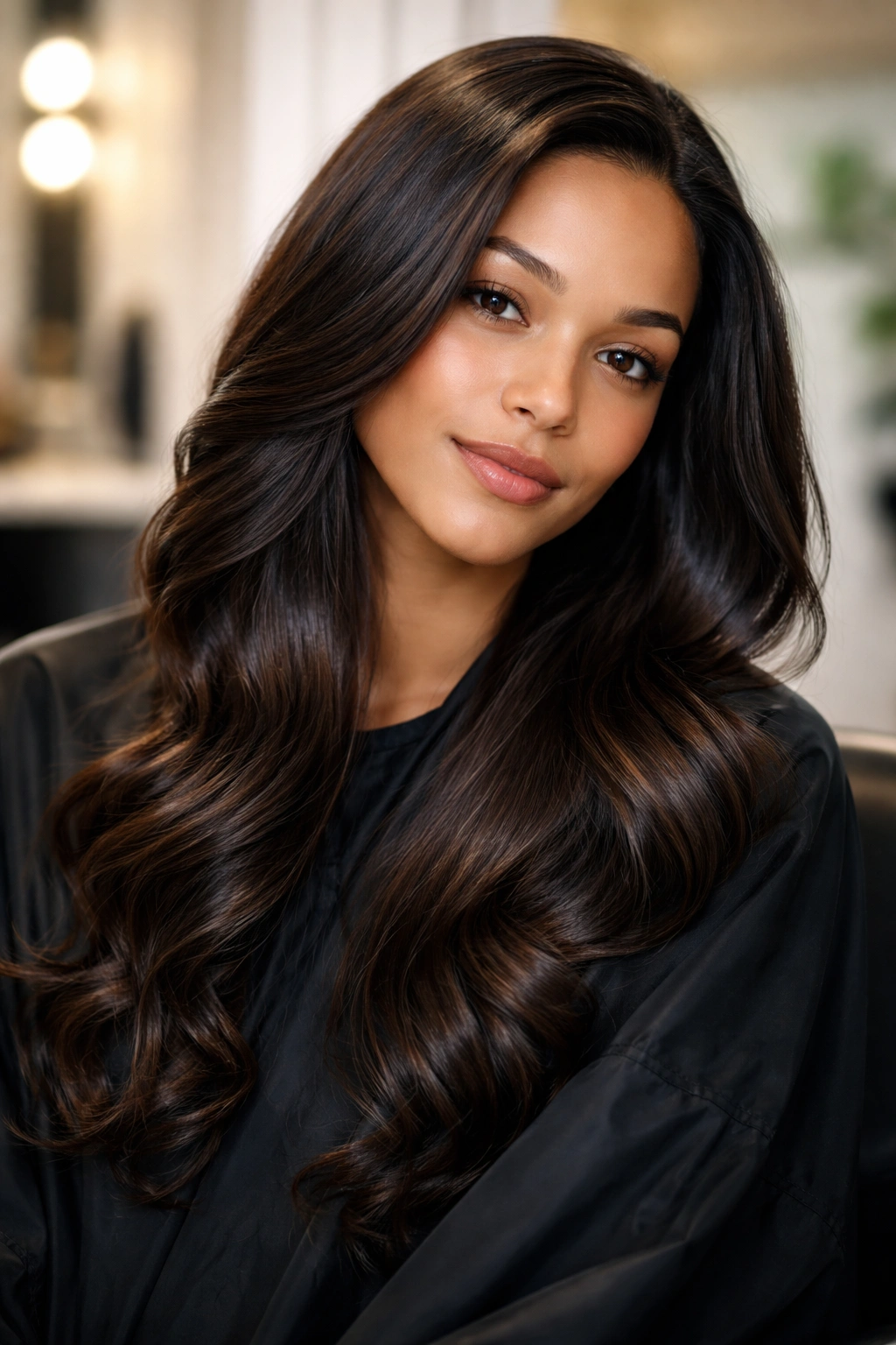Curly hair treated with Brazilian Blowout looking smooth and frizz-free