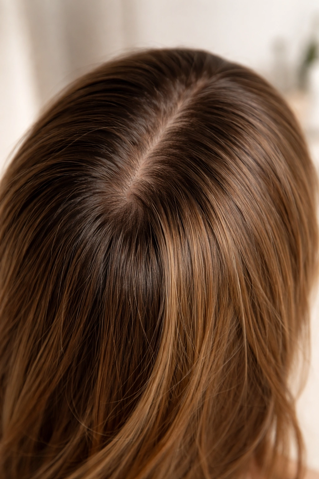 Natural hair growth visible on scalp after removing extensions