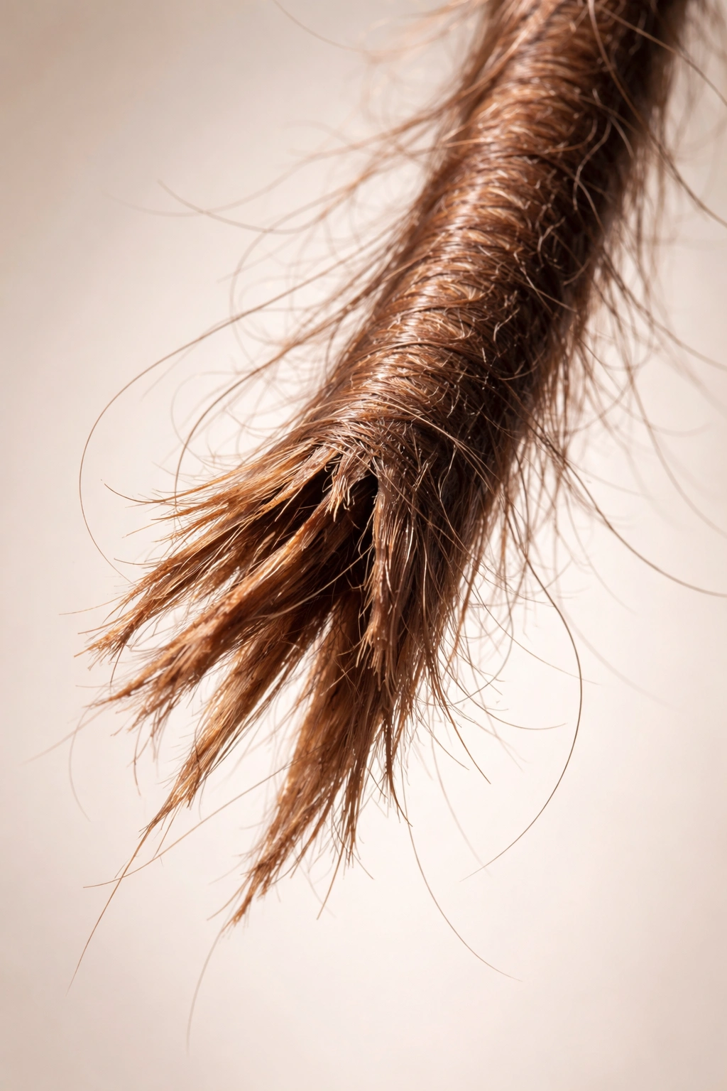 Close-up hair strand showing breakage and frizz indicating over-wetting