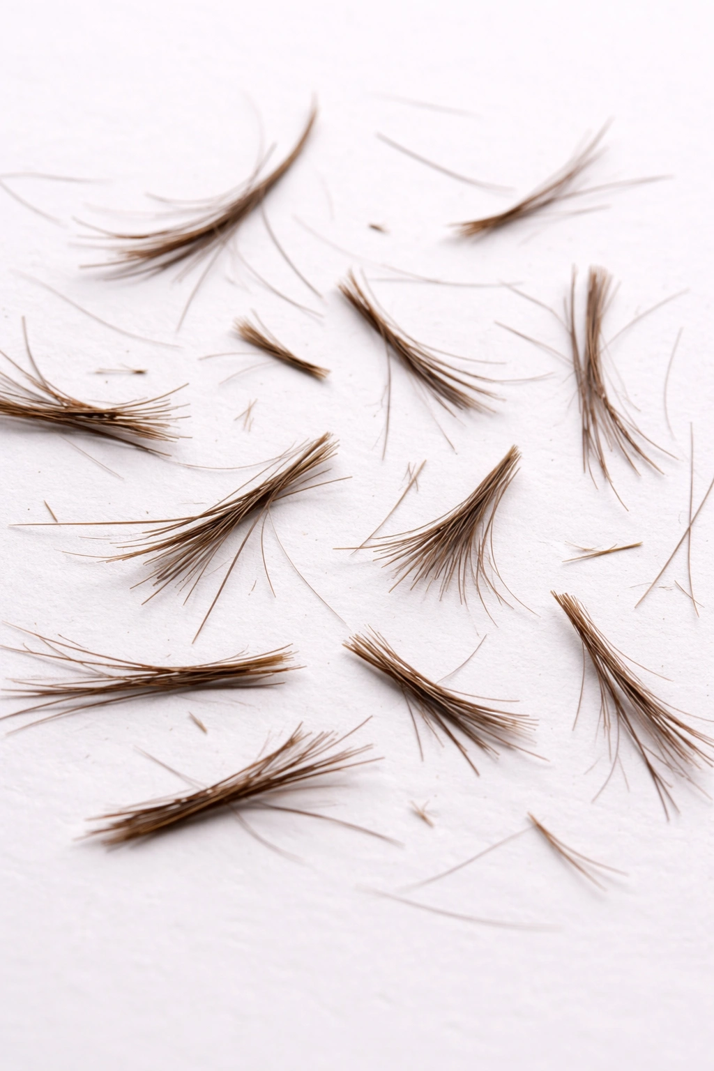Close-up of multiple short broken hair fragments indicating breakage