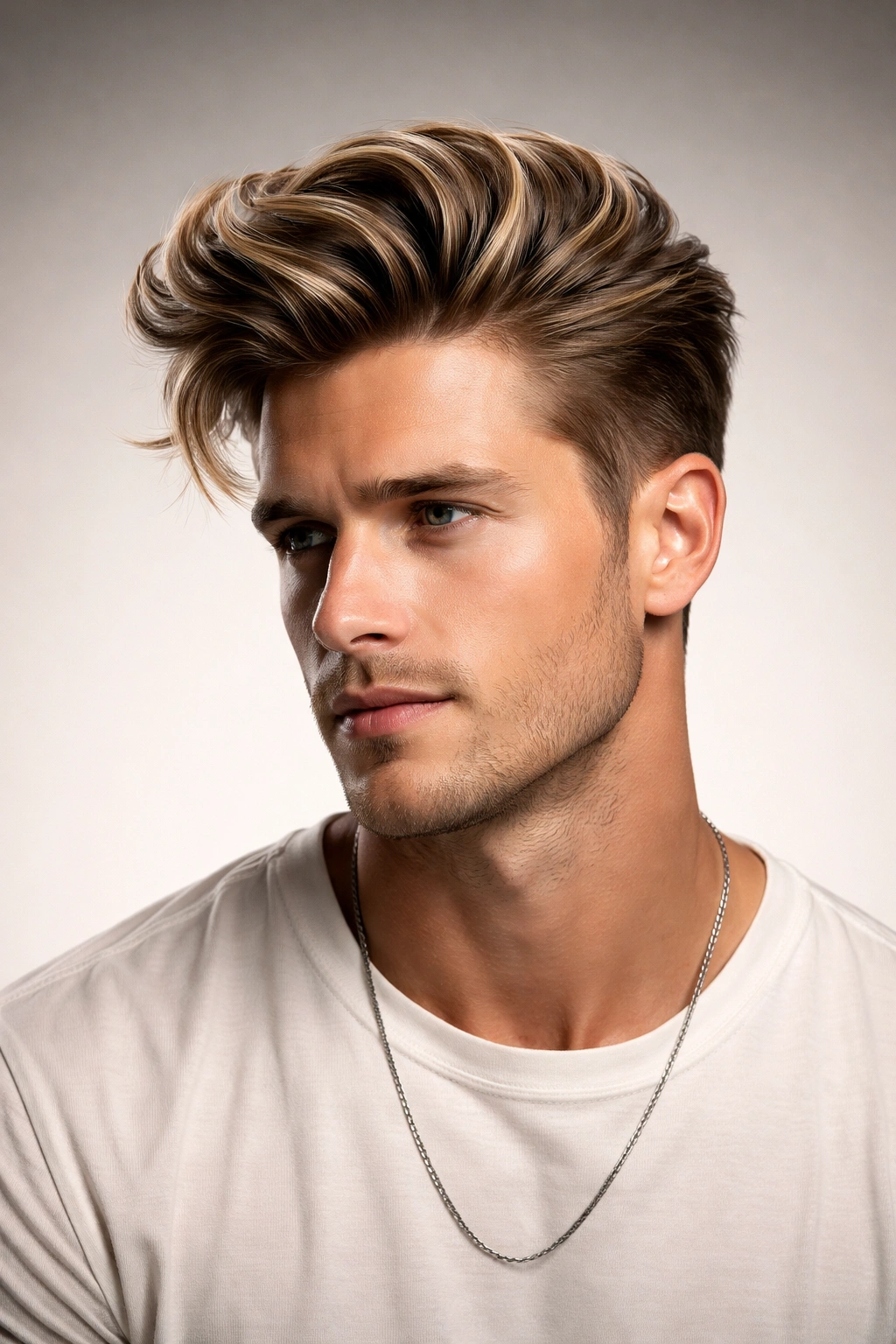 Portrait of a man with multiple pronounced waves on top, representing the breaker hairstyle