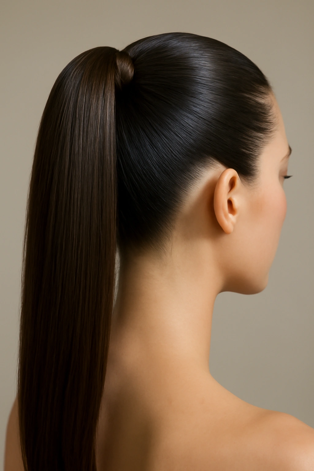 18 Wedding Styles From Polished Updos to Soft Waves 8 Close-up of Sleek High Ponytail with glossy, smooth hair