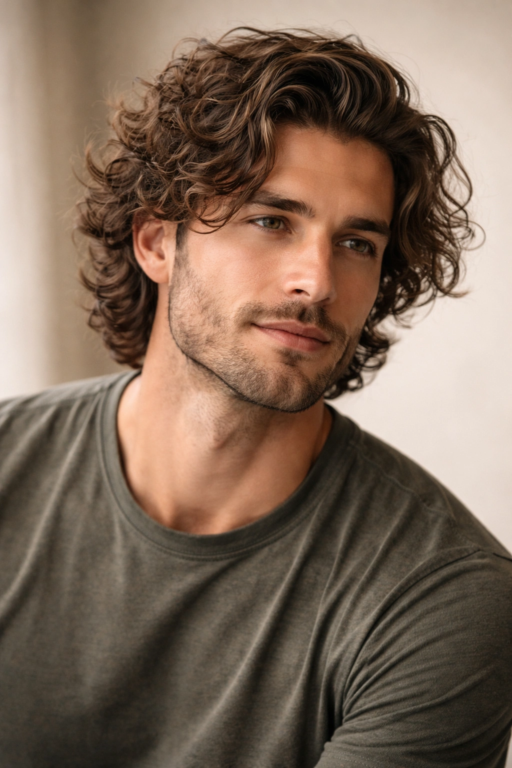 12 Haircuts For Men With Naturally Curly Hair 9 Portrait of a man with long curly top and tapered sides in bro flow style.