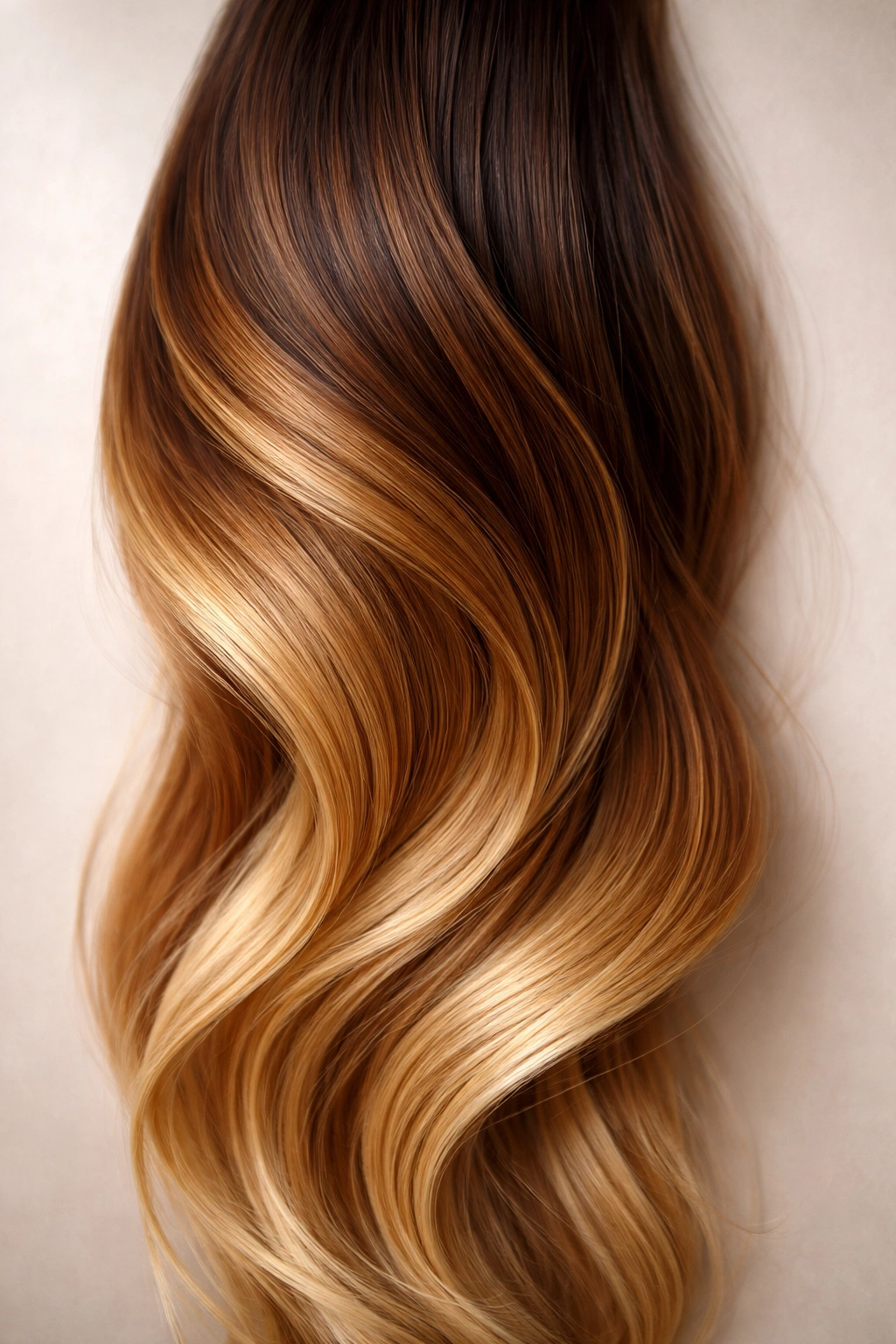 Hair with brown to blonde ombré gradient highlighting color combinations