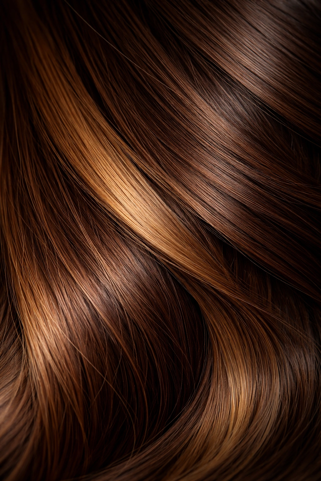 Close-up of varied brown hair strands in warm tones